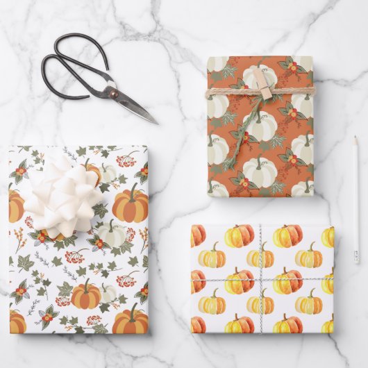 Vun Herfst pompoenen met gecoördineerde omlooppapi Inpakpapier Vel (Voorkant)