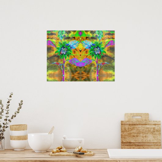 Vun in de zon, gouden groene abstracte zonnebloem poster (Keuken)