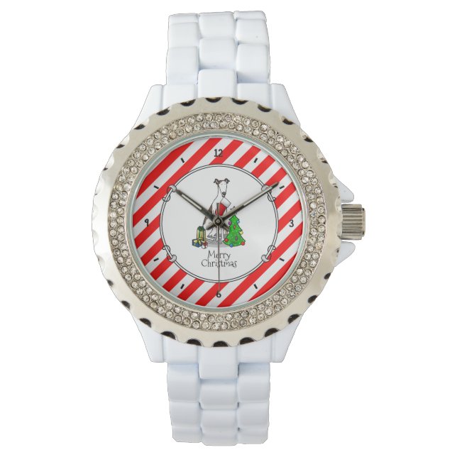 Vun kerstboom 2 Greyhound Dog (brindle white) Horloge (Voorkant)