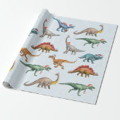 Vun kerstfeestdag Dinosaur-Waterverf Cadeaupapier (Uitgerold)