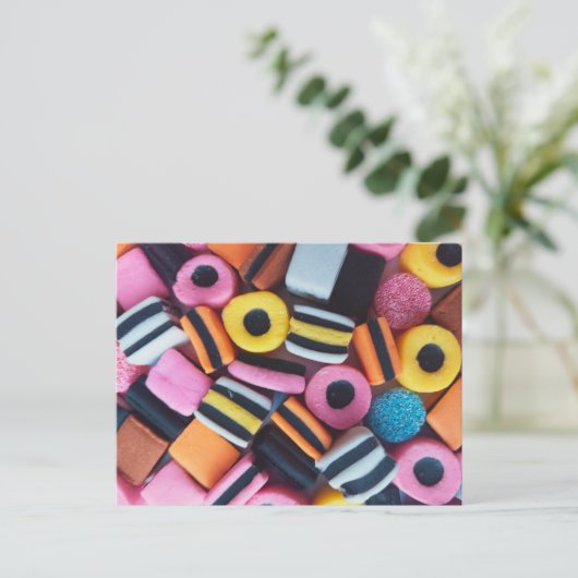 Vun, kleurrijk, zoethout snoep briefkaart (Staand voorkant)