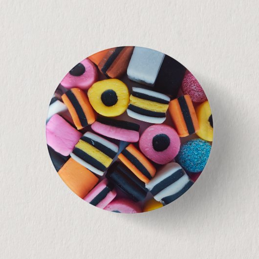 Vun, kleurrijk, zoethout snoep ronde button 3,2 cm (Voorkant)