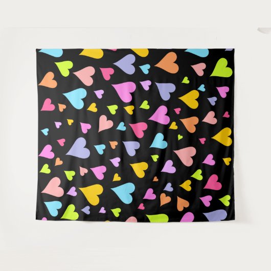 Vun, liefdevol, kleurrijk Hearts Patroonvormig Wandkleed (Voorkant (horizontaal))