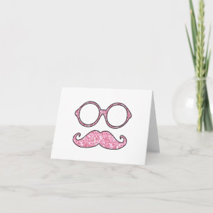 VUN MUSTACHE EN GLASSEN, AFGEDRUKT PINKGLITTER KAART