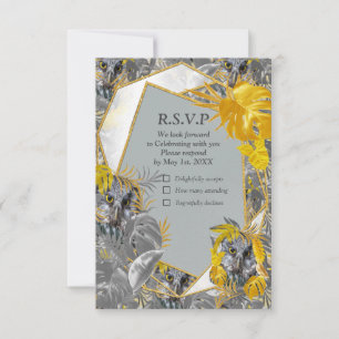Vun, uitgedrukt in geel en grijs plant RSVP kaartje