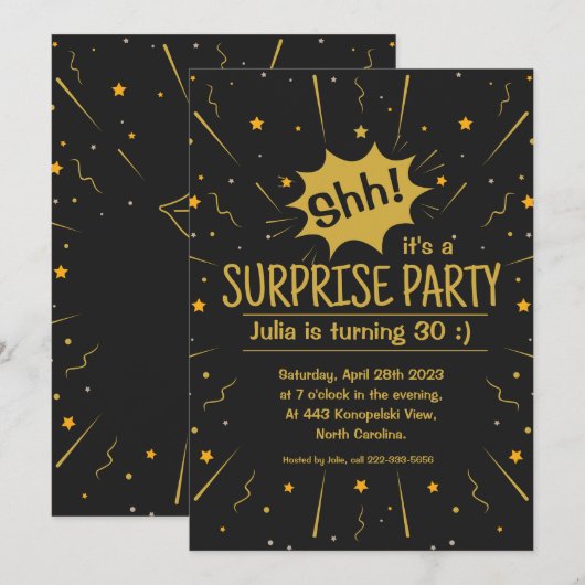 Vun verrassingsverjaardagsuitnodigingen kaart (Voorkant / Achterkant)