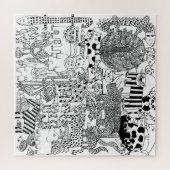 Vun Wilde Dieren Zwarte en Witte Moderne Kunst Legpuzzel (Horizontaal)