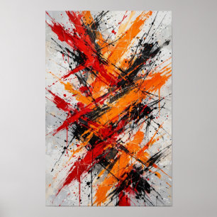 Vurig Chaos - Krachtig Rood Oranje Zwart Spatpatro Poster
