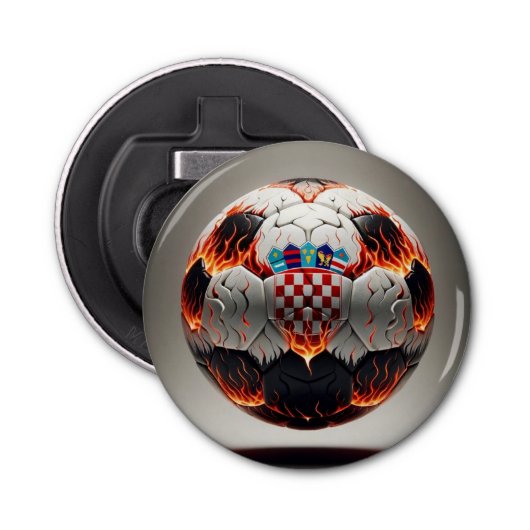 Vurig Kroatisch Voetbal Button Flesopener (Voorkant)