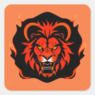 Vurig Leeuw Dapper Wilde Kracht Felle Geest Kunst Vierkante Sticker