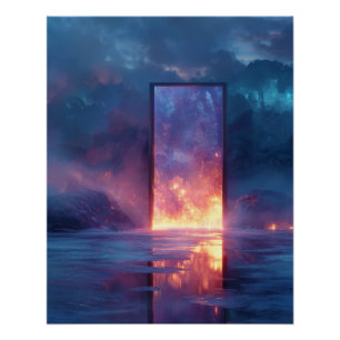 Vurig Portaal Weerspiegeld in Kosmische Stilte Perfect Poster