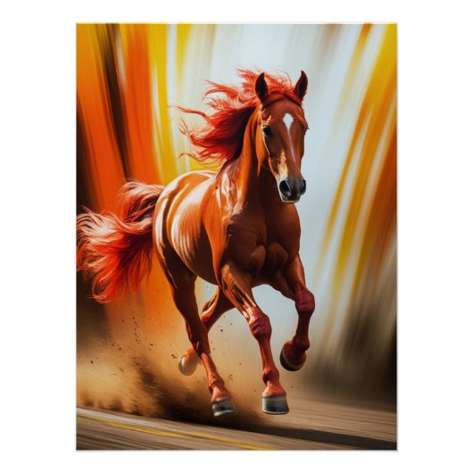 Vurig rennend paard – Dynamische energie kunstpost Perfect Poster (Voorkant)
