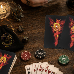 Vurig Rode Fantasie Feniks Vrouw Zwart Pokerkaarten