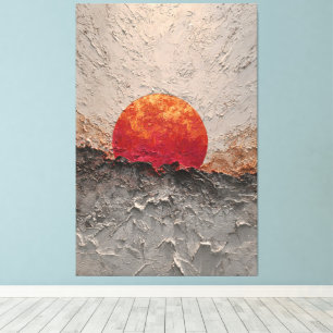 Vurig Rode Zon Boven Donkere Horizon Abstracte Wan Canvas Afdruk
