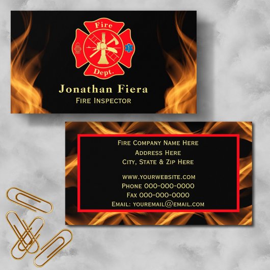 Vurige achtergrond met Fire Dept Brandweerman Embl Visitekaartje