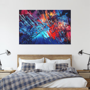 Vurige Drift Blauw Rood Hedendaagse Abstracte Kuns Canvas Afdruk