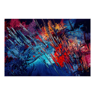 Vurige Drift Blauw Rood Hedendaagse Abstracte Kuns Perfect Poster