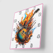 Vurige gitaar tussen vlammen en schaduwen vierkante klok (Hoek)