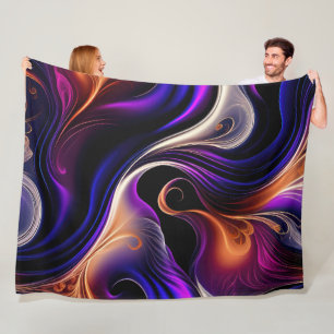 Vurige Golven - Krachtig Paars, Oranje, Goud Abstr Fleece Deken