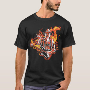 Vurige Lederhose met Bass-Gitaar en Vlammen T-shirt