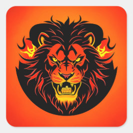 Vurige leeuw Illustratie Omgeven Door Flamboyant Vierkante Sticker