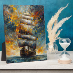 Vurige reis dramatisch zeilschip bij Sunset Art Fotoplaat