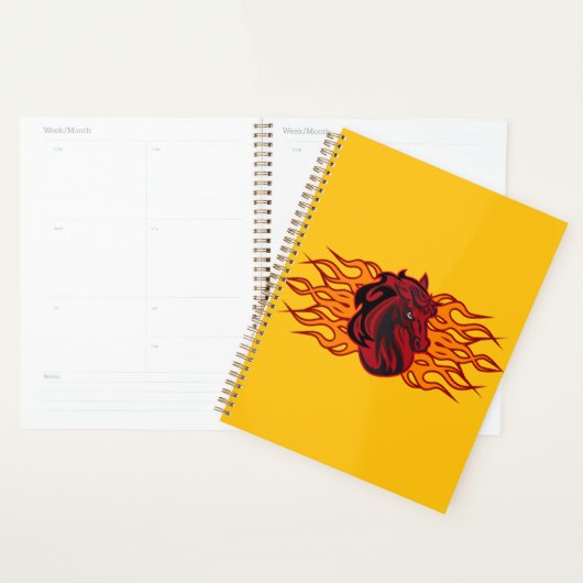 Vurige rode paardenkop met vlammen planner (Display)