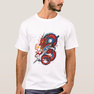Vurige Samurai Draak – Japanse Katana tshirt
