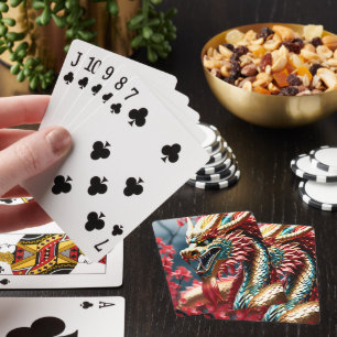 Vuur ademende draak goud blauw en rode schubben pokerkaarten