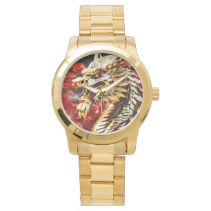 Vuur ademende draak gouden hoofd horloge