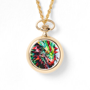 Vuur ademende draak Groen en Rood Horloge