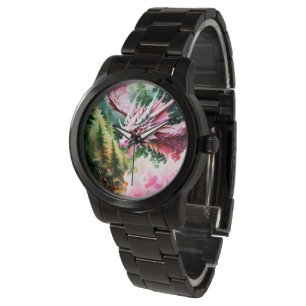 Vuur ademende draak levendige roze schalen horloge