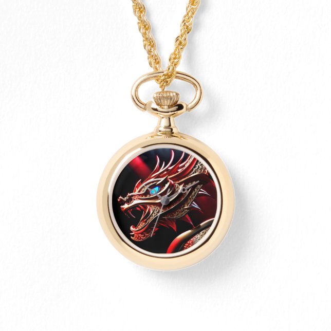 Vuur ademende draak rode en gouden schubben horloge (Voorkant)