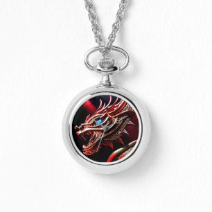 Vuur ademende draak rode en gouden schubben horloge