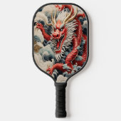 Vuur ademende draak rode en witte schaal pickleball paddle (Voorkant)