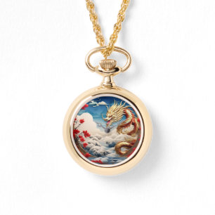 Vuur ademende draak rood blauw en goud schubben horloge