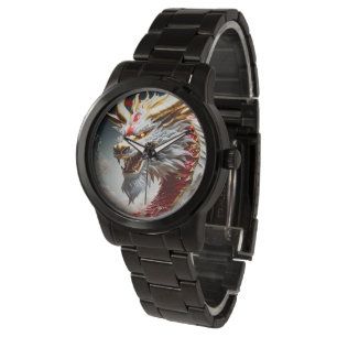 Vuur ademende draak rood wit en goud schubben horloge