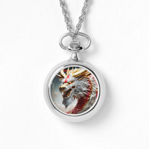 Vuur ademende draak rood wit en goud schubben horloge