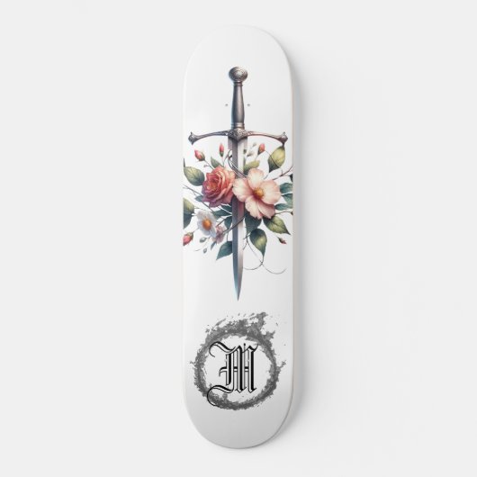 *~* Vuur AP88 Middeleeuws Zwaard Bloemen Bloemen Skateboard (Voorkant)