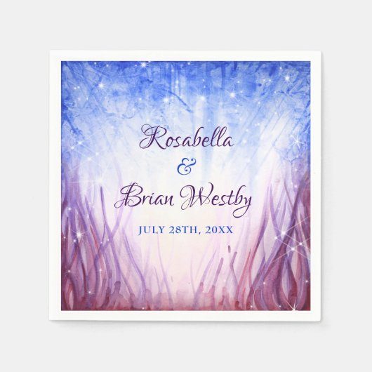 Vuur en ijs bruiloft | Blauwe en rode Waterverf Servetten (Voorkant)