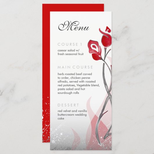 Vuur en ijs bruiloft menu | Rood zilveren Rozen (Voorkant / Achterkant)
