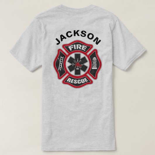 Vuur en Redding Rood en Zwart T-shirt (Design achterkant)