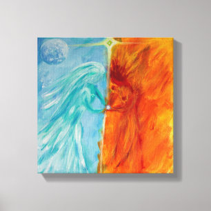 Vuur en water, goddelijke Masculine en feminine Canvas Afdruk