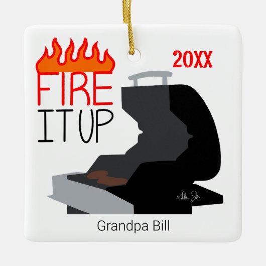 Vuur het omhoog Vlammen & Grill Persoonlijk Keramisch Ornament (Voorkant)