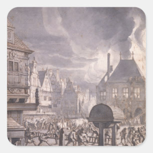Vuur in het oude stadhuis in Amsterdam Vierkante Sticker