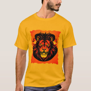 Vuur leeuw illustratie omringd door flamboyant t-shirt