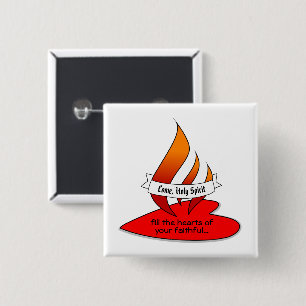 Vuur of Vlam en Hart met citaat Pinksteren Vierkante Button 5,1 Cm