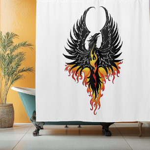 Vuur Phoenix Rijzende Vuurvogel Zwarte Stam Vlamme Douchegordijn