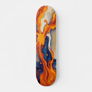 Vuur Vlam Schilderen Abstracte Kunst op Blauw en B Skateboard