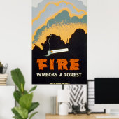 Vuur wrakt een bos poster (Thuiskantoor)